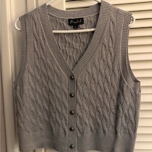 Marled Preppy Gray Cable Knit Vest
